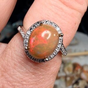 Gorgeous dark 2.7 carat Ethiopian opal adjustable ring
